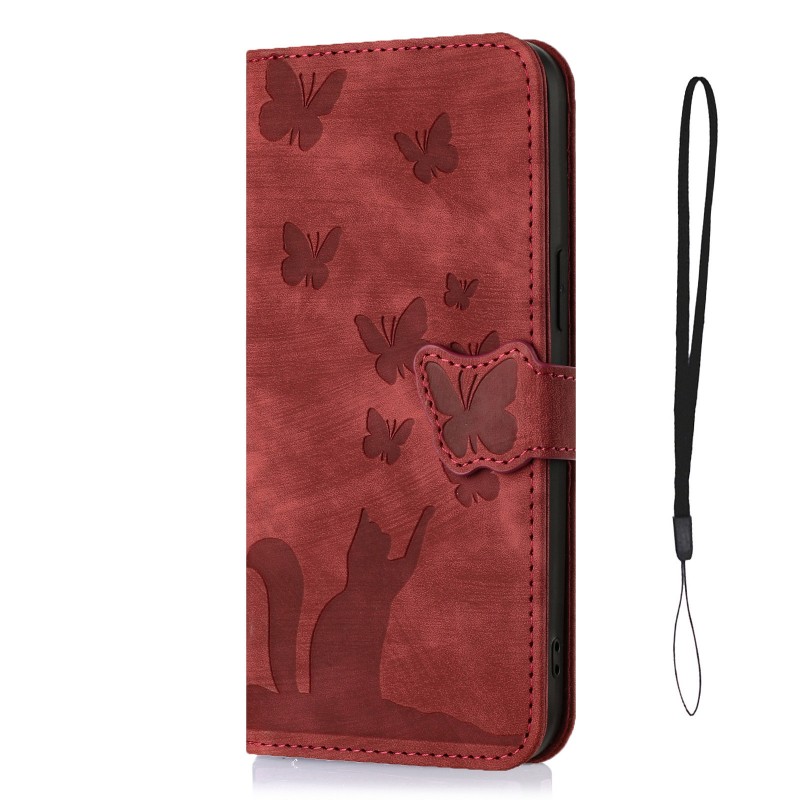 Embossed Butterfly Cat Card Slot Wallet Flip Case 